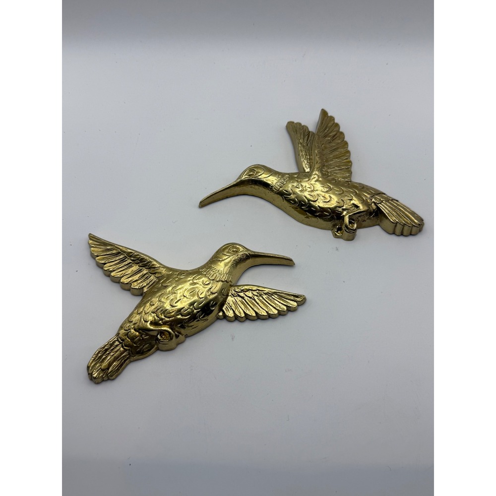 Vintage Homco Gold Hummingbird Wall Plaques Set 2 1985 USA Made 7669 7668